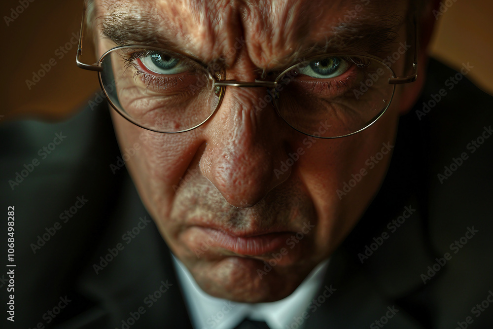 Poster created with generative ai image of angry strict office worker man