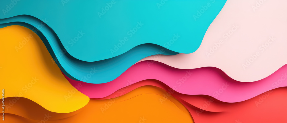 Poster vibrant 3d abstraction featuring smooth, organic shapes, showcasing a dynamic interplay of colors an
