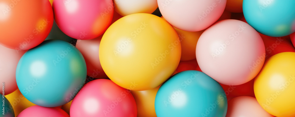 Poster vibrant display of assorted colorful spheres in a dynamic 3d environment, showcasing playful arrange