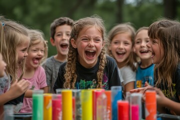 Joyful Moments: Children Sharing Laughter and Creativity in a Colorful Outdoor Play Session