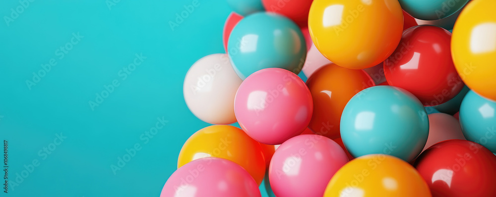Poster vibrant display of diverse colored spheres in a dynamic 3d arrangement, showcasing a playful and liv