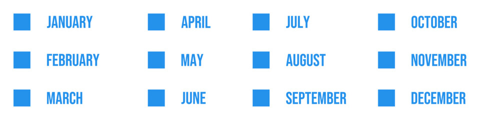 letter design of names of the months of the Gregorian calendar, lettering, illustrations, symbols
