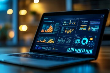 Exploring Data Analytics: Insights and Trends Illustrated on a Modern Laptop Displaying Dynamic Graphs and Visualizations