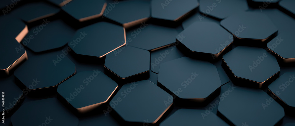 Poster dark hexagonal pattern, 3d abstract design, modern texture, intricate geometry, suitable for digital