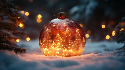A glass Christmas bauble filled with tiny LED lights, creating a glowing effect from within.