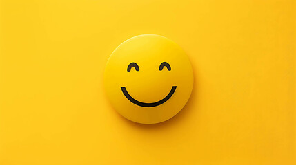 Fototapeta premium A simple 3D rendering of a yellow smiley face on a matching background. The face has its eyes closed and is smiling.
