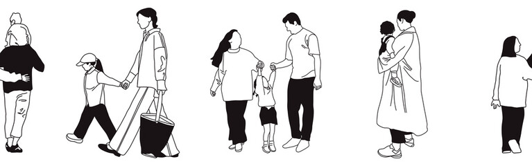 Hand-drawn doodle family border. Outline family clipart. Hand-drawn black art.