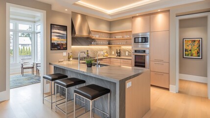 Modern Kitchen with Stainless Steel Appliances and Island Seating
