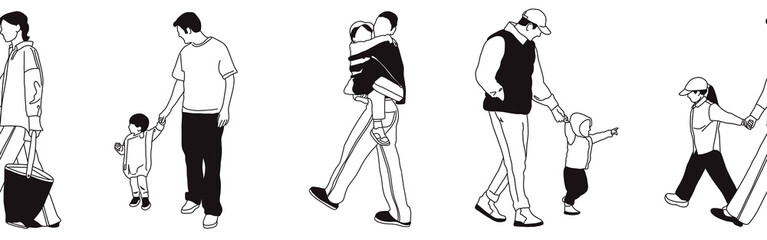 Hand-drawn doodle family border. Outline family clipart. Hand-drawn black art.