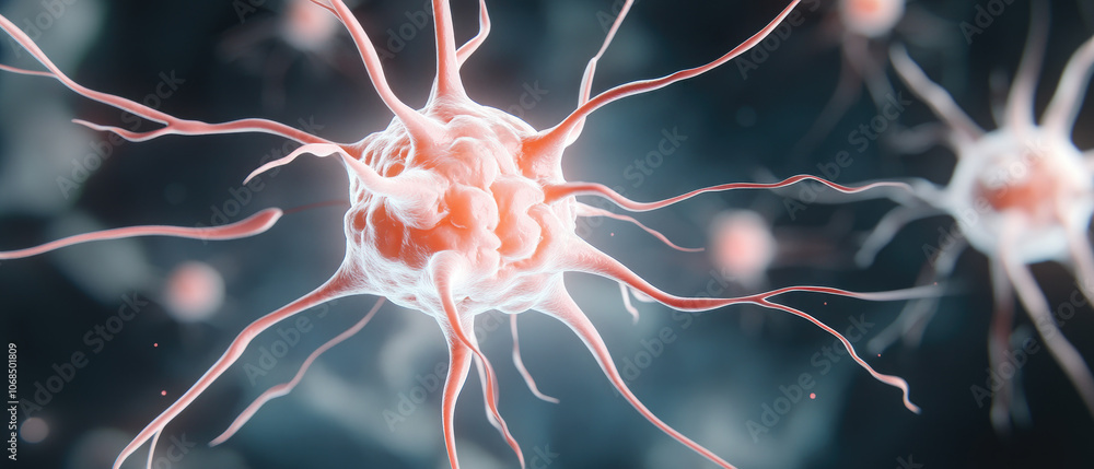 Aufkleber nerve cell structure in biomedicine, 3d visualization of a neuron highlighting its components and fu
