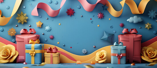 concept New Year. Christmas. Merry Christmas. Happiness. Family. Love. Santa Claus. Gift box. Ball. Star. Paper heart. Copy space.