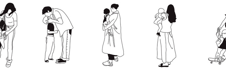 Hand-drawn doodle family border. Outline family clipart. Hand-drawn black art.