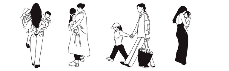 Obraz premium Hand-drawn doodle family icon set. Outline family clipart. Hand-drawn black art.