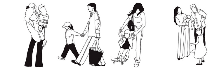 Hand-drawn doodle family icon set. Outline family clipart. Hand-drawn black art.