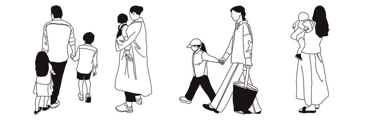 Hand-drawn doodle family icon set. Outline family clipart. Hand-drawn black art.