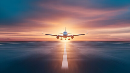 airport runway in the evening sunset light, ready for airplane landing