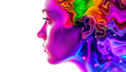 Surreal side view human face portrait isolated with white highlights, png