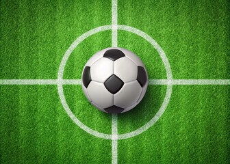Minimalist Soccer Ball on Green Grass Field with White Line - Perfect for Sports Themes and Nature Backgrounds