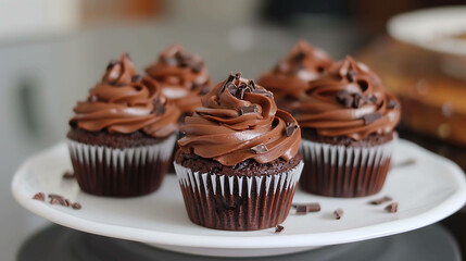 ðŸ§ Decadent chocolate cupcakes topped with rich, creamy chocolate frosting and shavings of dark chocolate.
