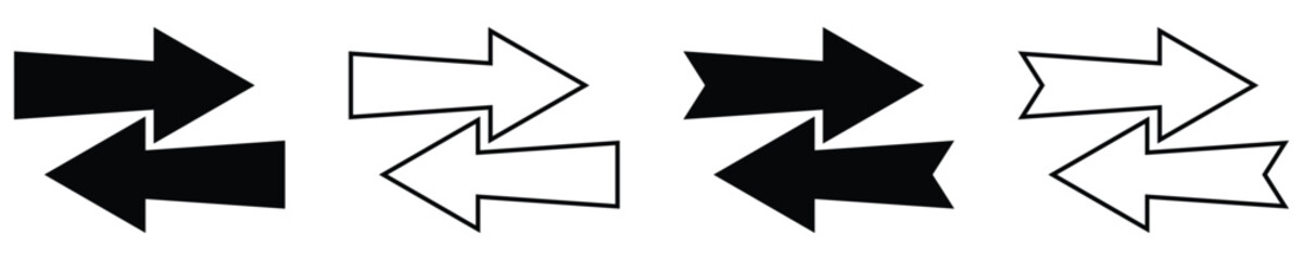 Horizontal dual tow side long straight arrow signs vector set. Direction, position symbol and double arrows icon isolated on transparent background.