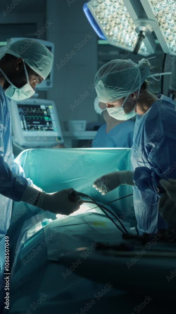 Poster vertical screen: surgeons maintain steady hands and clear communication as they continue the delicat