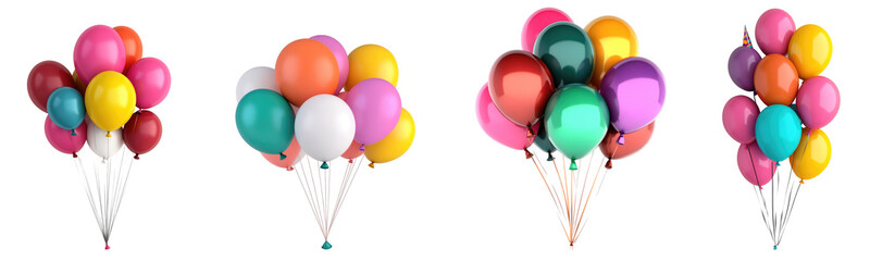Vibrant balloons floating against a clean white backdrop, perfect for celebrations, events, and festive occasions.