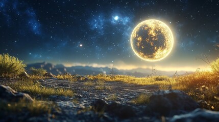 Fototapeta premium Mystical Nighttime Landscape with Glowing Orb