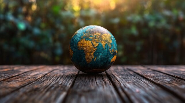 Earth-Shaped Egg on Rustic Wooden Surface