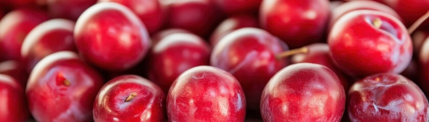 Obraz premium A close-up view of shiny red plums arranged together.