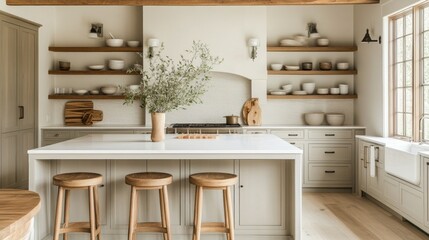 Modern Kitchen with White Cabinets, Wood Accents, and a Center Island
