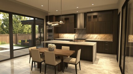 Fototapeta premium Modern Kitchen with Island and Dining Area