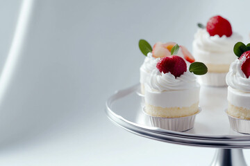 Elegant Cupcakes with Strawberries on Cake Stand
