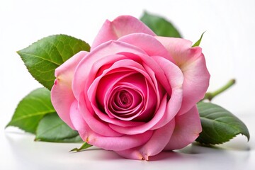 Night Photography of Fresh Soft Pink Rose Isolated on White Background - Elegant Floral Image for Home Decor and Floral Design