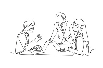Meeting and Presentation concept. Single line draw design vector graphic illustration.