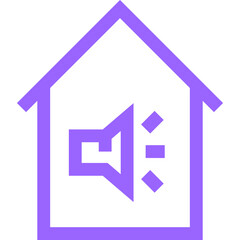 A Purple House Icon Featuring a Speaker Symbol, Representing Home Audio Systems and Sound Installations in Residential Spaces