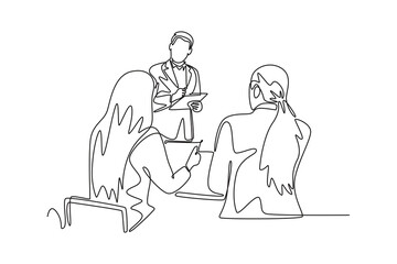 Meeting and Presentation concept. Single line draw design vector graphic illustration.