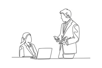 Meeting and Presentation concept. Single line draw design vector graphic illustration.