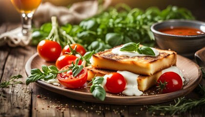 Mozzarella Carrozza with fresh italian herbs and cherry tomato sauce 