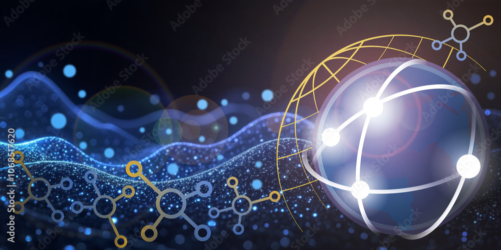 Poster technology abstract background. global connectivity concept with wireless internet networks and futu
