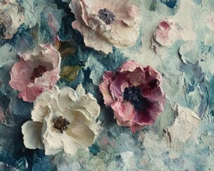 Oil painting of vibrant flowers, detailed and colorful artwork with a natural theme
