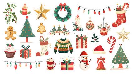 PNG cute Christmas illustration  element set, transparent background