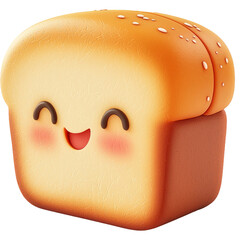 Cute Animated Bread Loaf with Happy Facial Expression