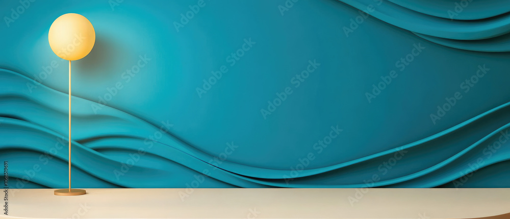 Poster blue textured backdrop, illuminated by a spotlight, featuring a three-dimensional design, ideal for 