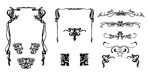 "Hand-Drawn Ornamental Frames in Art Nouveau Style