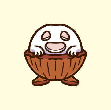 Adorable Cartoon Ghost Character Hiding in a Nut Shell for Seasonal Decor