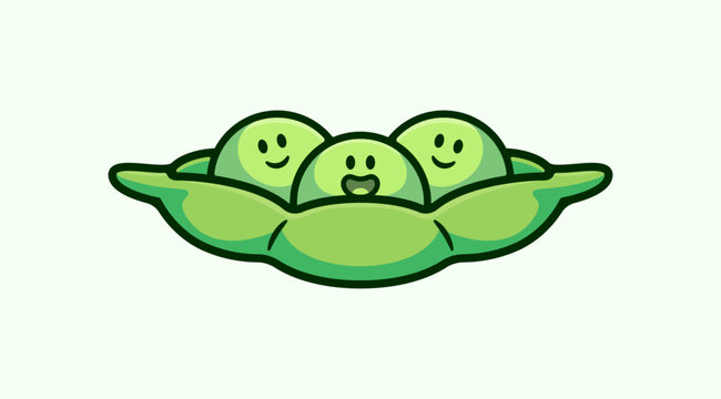 Cheerful Cartoon Peas in Pod Character Design for Organic Products