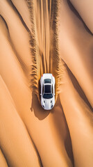  aerial photography of car, running on a desert 