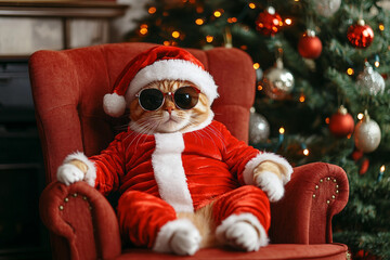 Cute animal on christmas blurred background made with generative ai