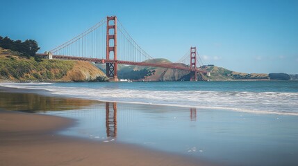 Naklejka premium Golden Gate Bridge with Beach Reflection