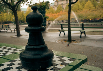 A close-up of a chess piece outdoors